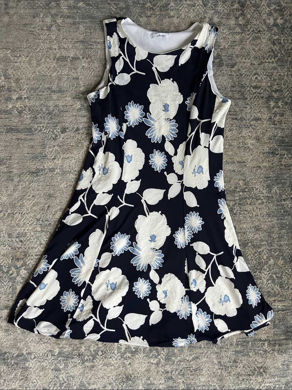 Alessia Sleeveless Navy Floral A-Line Dress